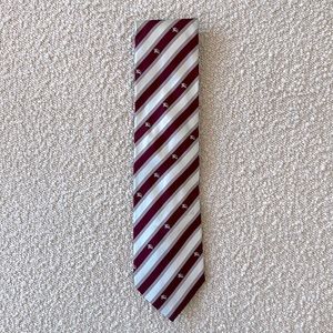 Burberry maroon/grey striped tie. 100% silk. Made in Italy.